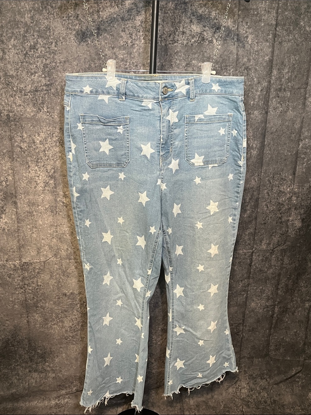 Light Blue Star Print Wide-Leg Jeans